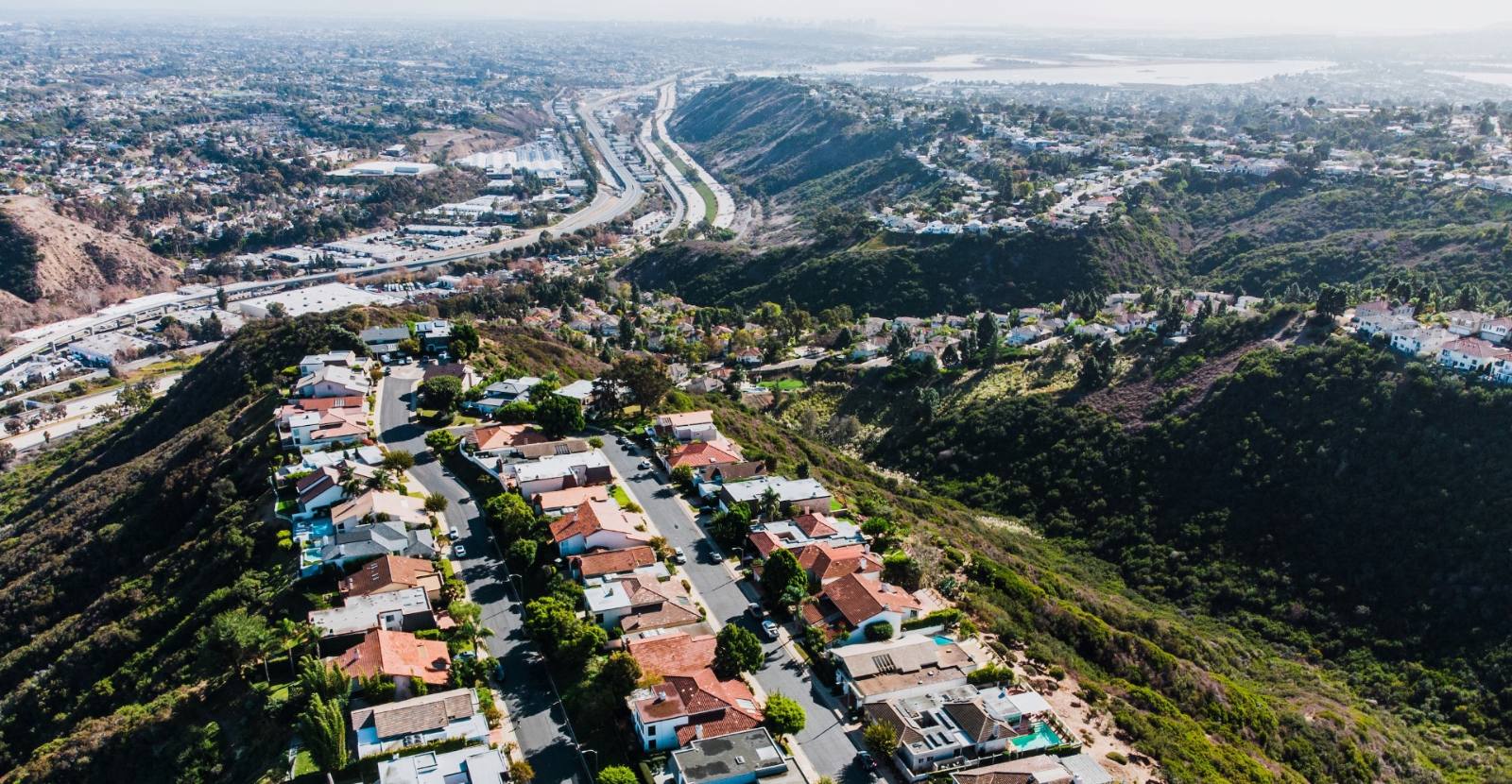 Aerial view of San Diego County hillside neighborhood